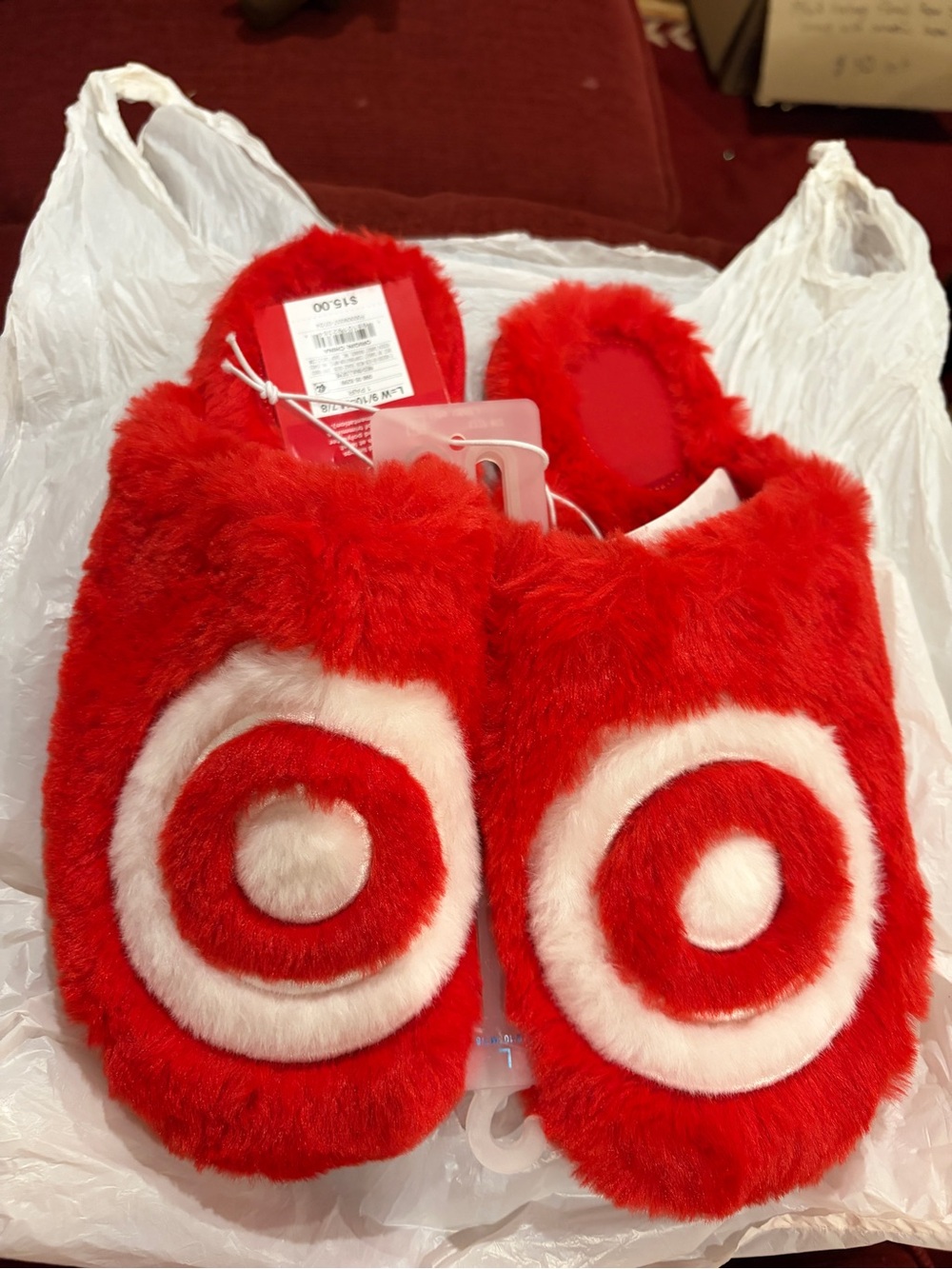 Red Fuzzy Target Slipper